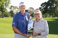 Steve and his wife Nicki Stricker with Sanford International Trophy (via Getty Images)